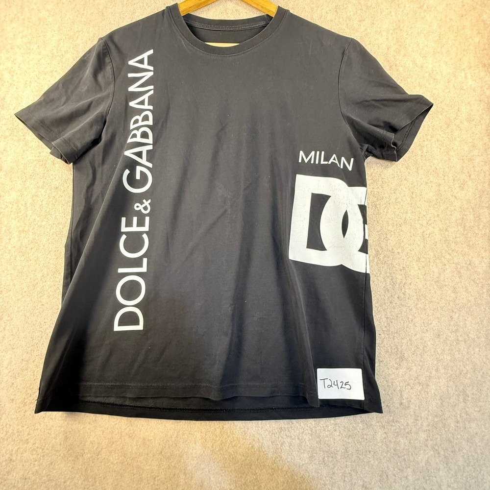 Dolce & Gabbana Mens Milan Logo T-Shirt Black Cotton G4N3LP Size 48 IT